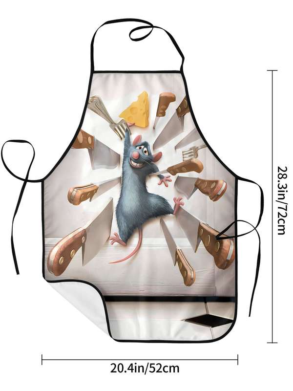 1pc BIIHUDU Vintage Mouse Printed Apron   100% Polyester Woven Fabric   Durable Easy-Care   Whims