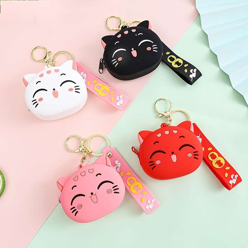 1pc Cute Black Cat Silicone Coin Purse with Keychain C Lightweight Zippered Pouch for Coins Ke