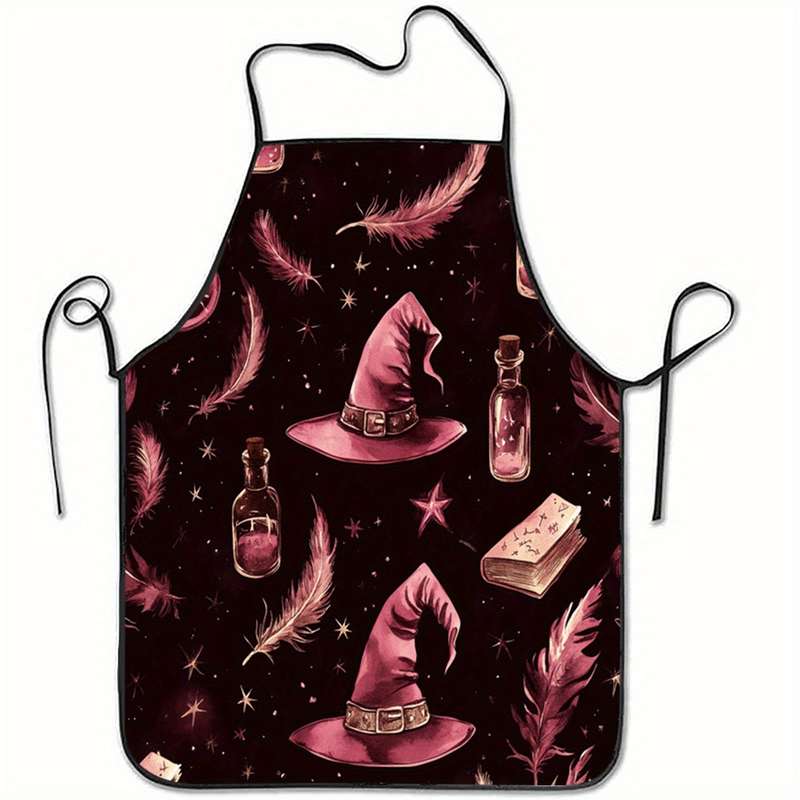 1pc Magic Hat Print Sleeveless Polyester Apron Perfect for Cooking Baking Kitchen Tasks