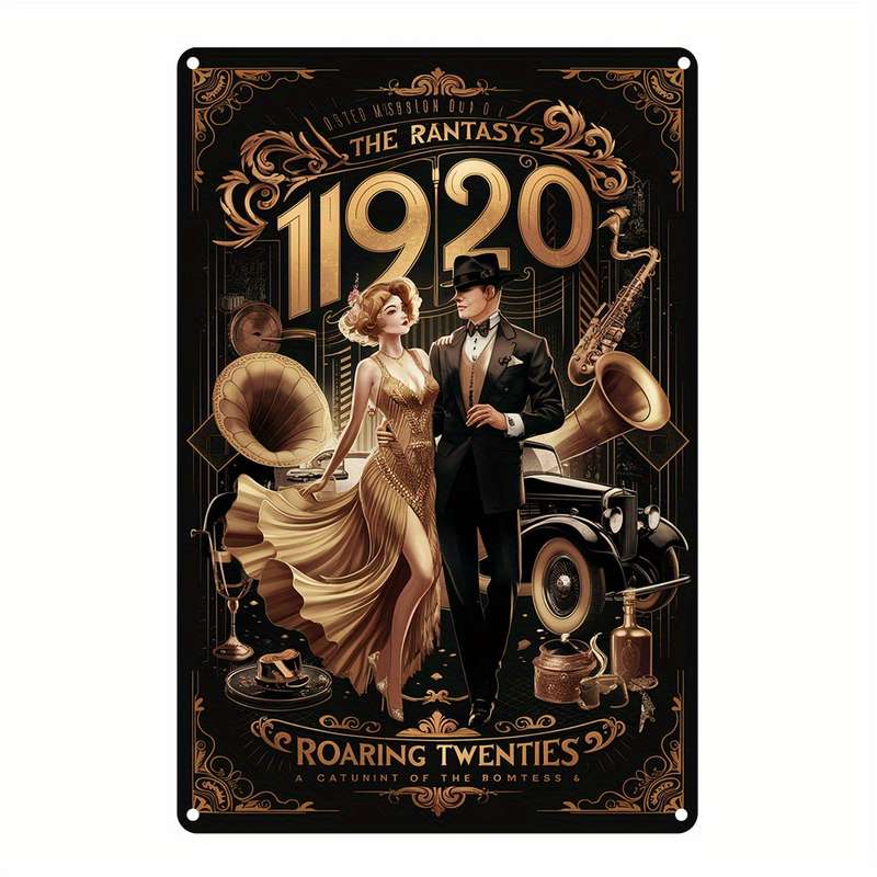 1pc 1920s Roaring Twenties Aluminum Wall Art Sign Vintage Style 20.32x30.48 cm Poster with Pre-Dr