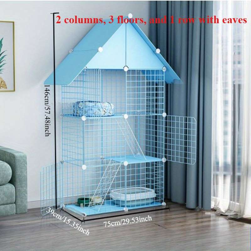 1pc Blue L-shaped 1-layer With Tray Pet Cage