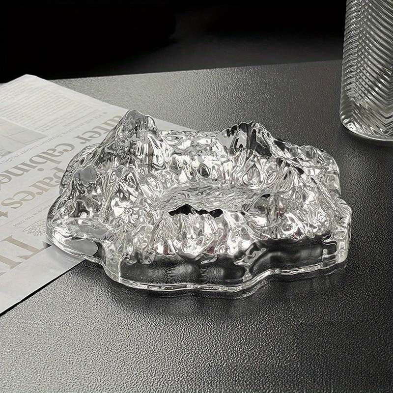 1pc Elegant Frosted Iceberg Glass Ashtray C Stylish Mountain Design for Home Decor Cigar and Cigar