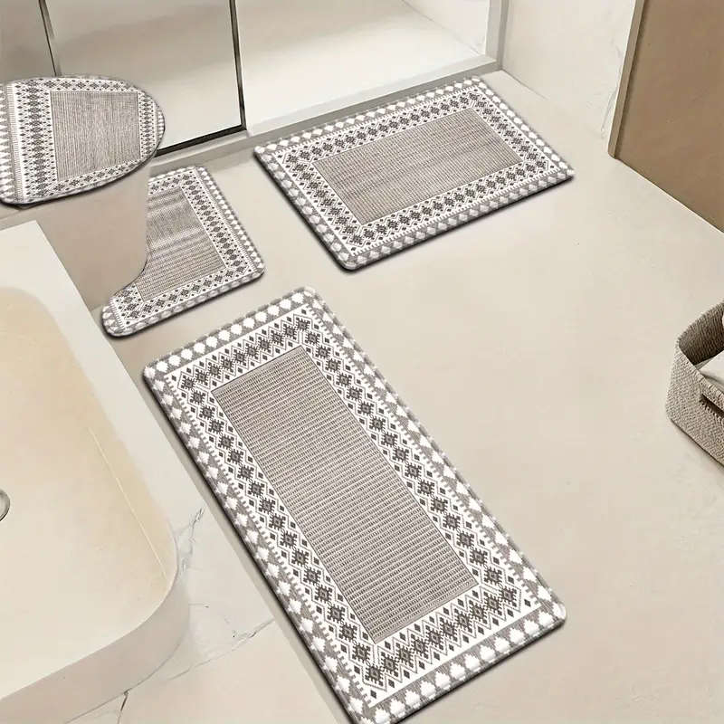 4-Piece Nordic Peach Diamond Check Bathroom Mat Set
