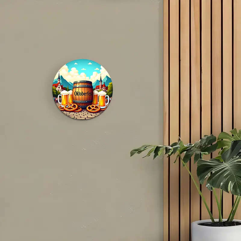 1pc 2D A Vintage Aluminum Sign Related to Oktoberfest Round Decorative Plaque Suitable for Home Offi