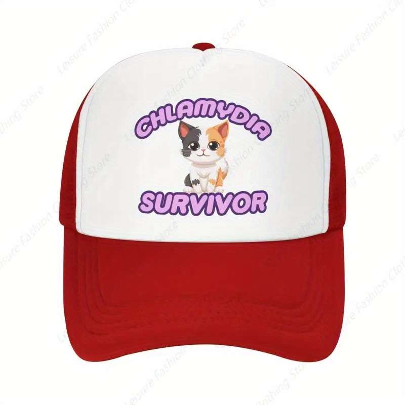 1pc Chlamydia Survivor Cat Meme Funny Baseball Cap Adjustable Breathable Mesh Snapback Hat for M