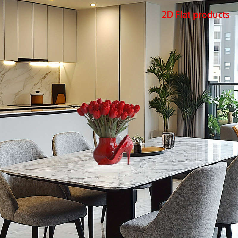 1pc 2D Flat   Acrylic Table Centerpiece Decoration with Red Boots and Floral Design Elegant Gif