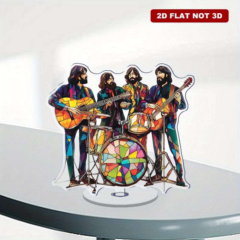 1pc 2D Flat  2D Rotating Acrylic Beatles Band Ornament with Stained Glass Design Featuring Jo