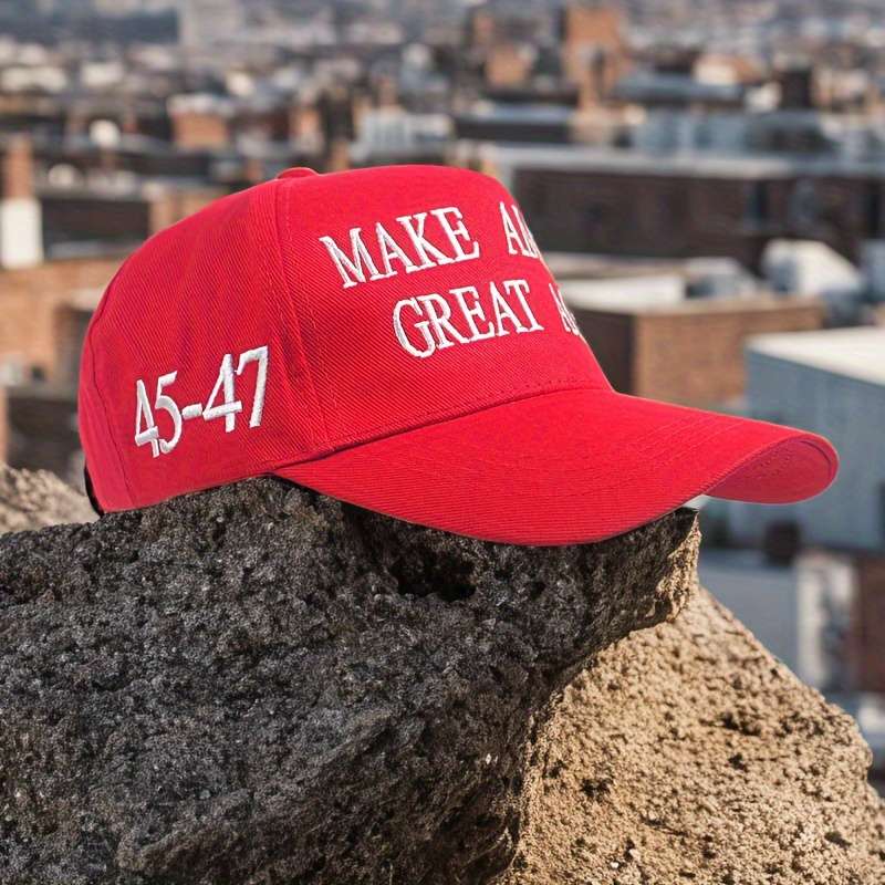 1pc Patriotic 2024 Cotton Baseball Cap Red with Make America Great Again 45-47 Print All-Se