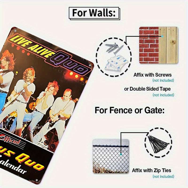 1pc  Status Quo Live Alive 1993 Calendar Metal Tin Sign 20.32cm x 30.48cm Vintage Rock Band