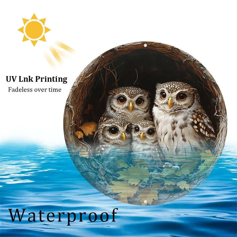 1pc Vintage Owl Family 3D Embossed Aluminum Wall Art 20.32x20.32cm Pre-Drilled for Easy Hanging Anim