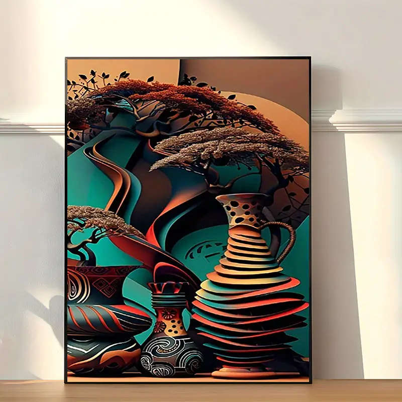 1pc Abstract Vase Canvas Wall Art Poster Frameless Creative Festive Decor for Home Bedroom Kitchen L