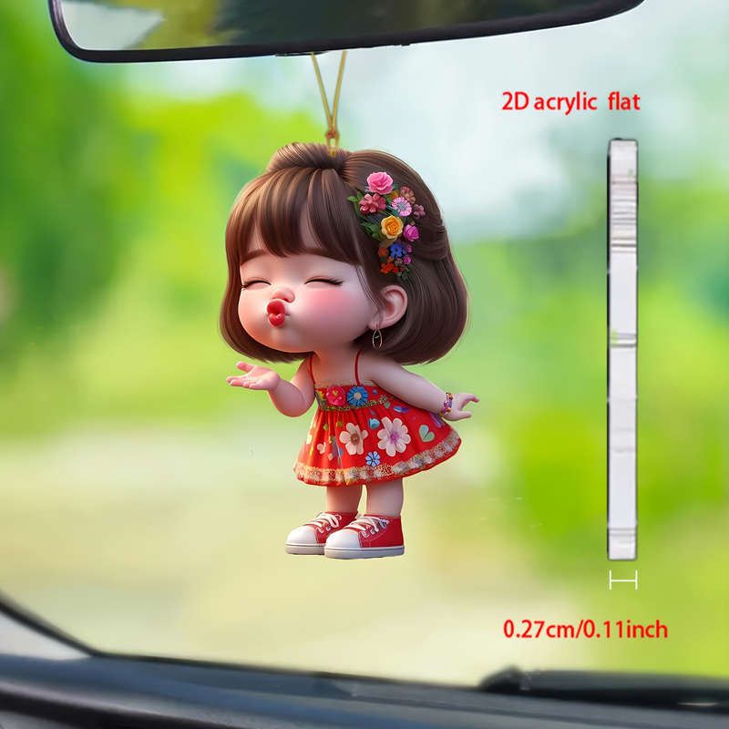 1pc 2D Flat  Acrylic Angel Pendant Cute Pouting Angel with Floral Crown Multi-Use Hanging Decorat