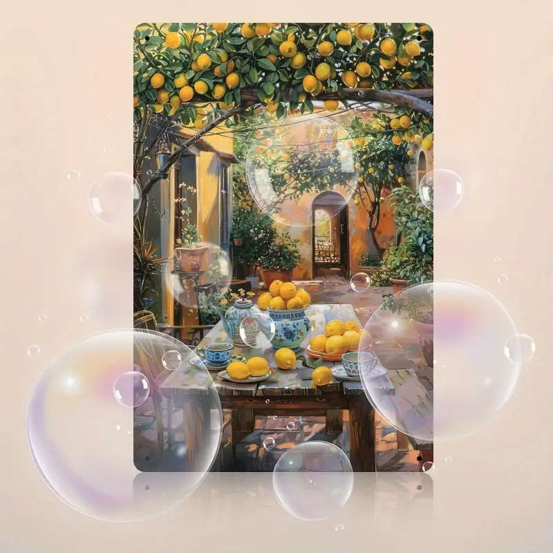 1pc Vintage Iron Sign Under the Lemon Tree 20.32x30.48cm Rustic Wall Art with Mediterranean-Style Sc