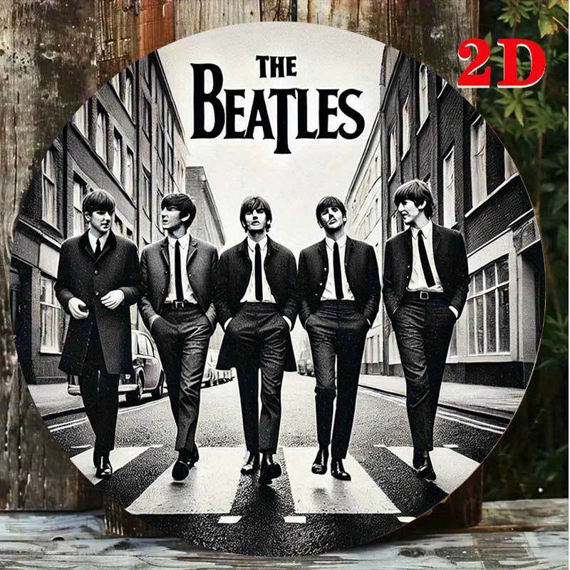 1pc 2D Flat Beatles 2D Round Wall Sign Iconic Abbey Road Crossing Art Aluminum Home or Outdoor