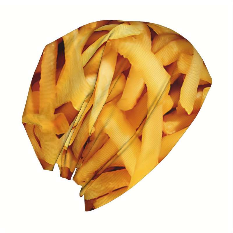 1pc BIIHUDU Men's French Fries Beanie Cap Funky Style Stretchy Polyester Knit Hat with Realistic