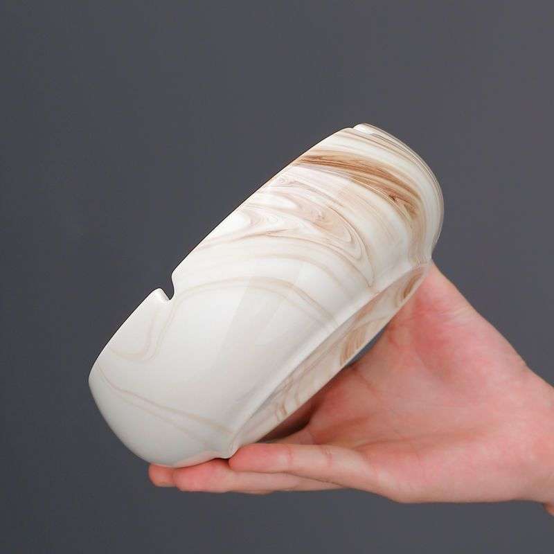 1pc Luxury Marbled Ceramic Ashtray Elegant White Brown and Beige Design with Glossy Finish Ide