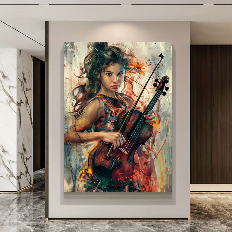 1pc Modern Abstract Canvas Art Lady Playing Violin 59.94cm x 89.92cm Vibrant Wall Decor for Liv