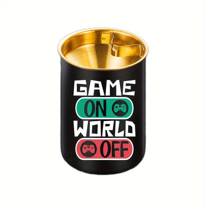 1pc JT Stainless Steel Ashtray with Game Controller ON OFF Design Portable Oval Black Golden Ga
