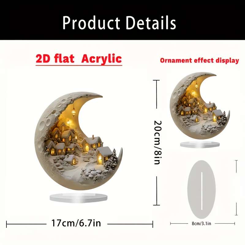1pc 2D Flat  Bohemian Style Crystal Moon Phase Snowy Village Decor Dreamy Pastel Grey Acrylic P