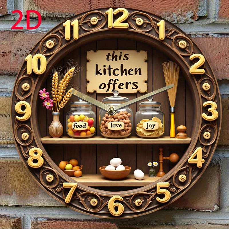 1pc This kitchen offers food love joy. 8-inch 2D Flat Silent Wall Clock Acrylic Quartz Desi
