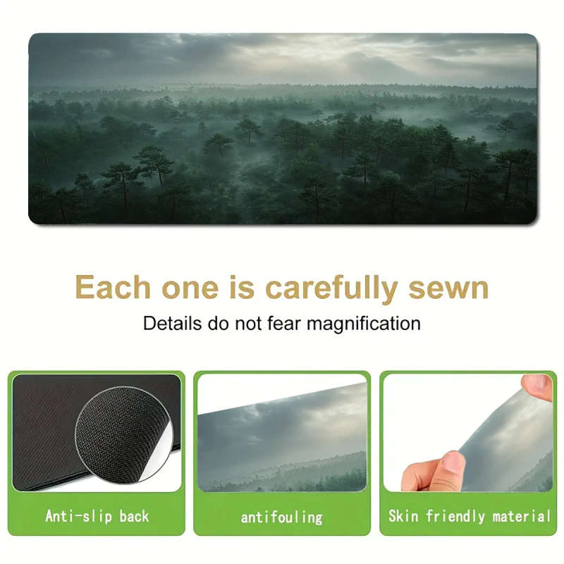 1pc 30x60cm Mystical Foggy Forest Design Mouse Pad Waterproof Non-slip Rubber Base