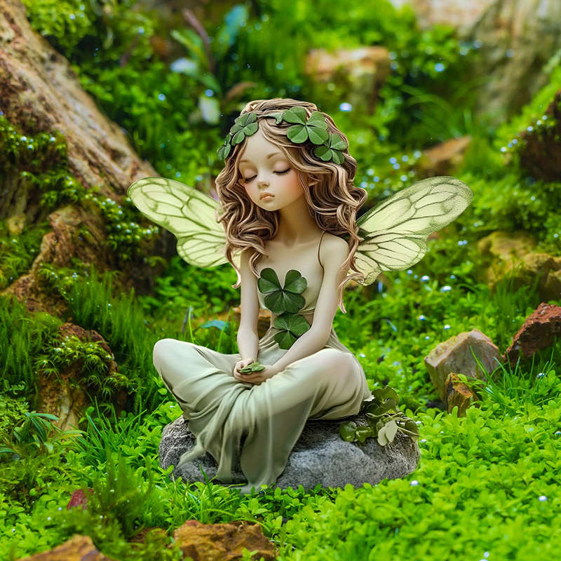 1pc 2D Flat Plants Theme Butterfly Wing Girl Four-Leaf Clover Design Garden Decor