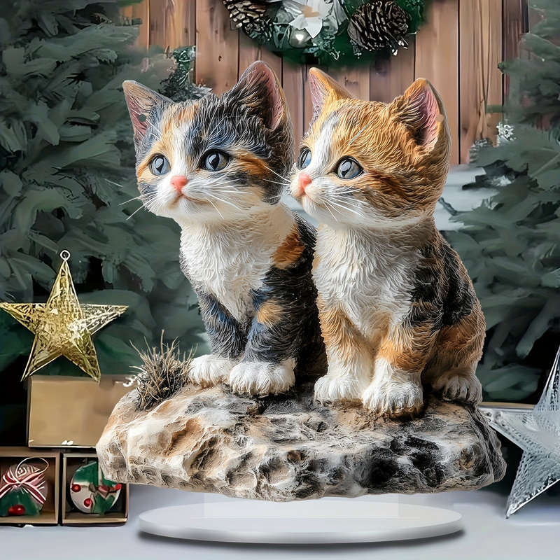1pc 2D Flat    Acrylic Cat Statue Bohemian Style Decorative Plaque Orange White Kitt