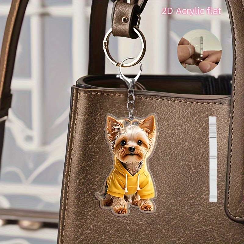 1pc 2D Flat  Acrylic Keychain with Adorable Yorkshire Terrier Puppy Design 0.37cm