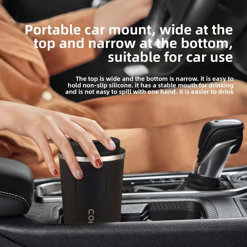 1pc  Vacuum Insulated Coffee Travel Mug, Leakproof Double Wall Stainless Steel Reusable Thermos