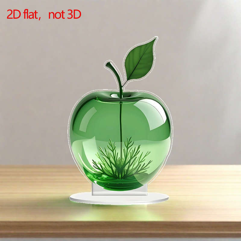 1pc 2D Flat   Acrylic Apple Ornament with Green Leaf Design Nordic Style Desk Decor for Office
