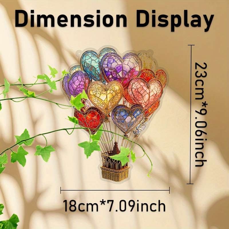 1pc 2D Flat   Elegant Heart-Shaped Hot Air Balloon Acrylic Sun Catcher  Stained Glass Style