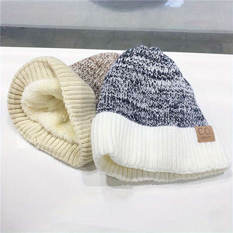 1pc Winter Warmth Plus Velvet Beanie Hat for Men Thickened Ear Protection Knit Cap 100% Polye