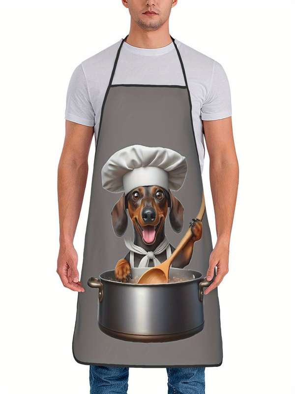1pc Funny Dachshund Chef Print Kitchen Apron High Quality Polyester Unisex Bib Apron for Cooking