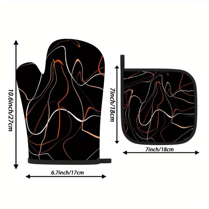 2pcs Oven Mitts 26.92x17.02 cm Heat Resistant Pot Holders with Stylish Black Orange Abstra