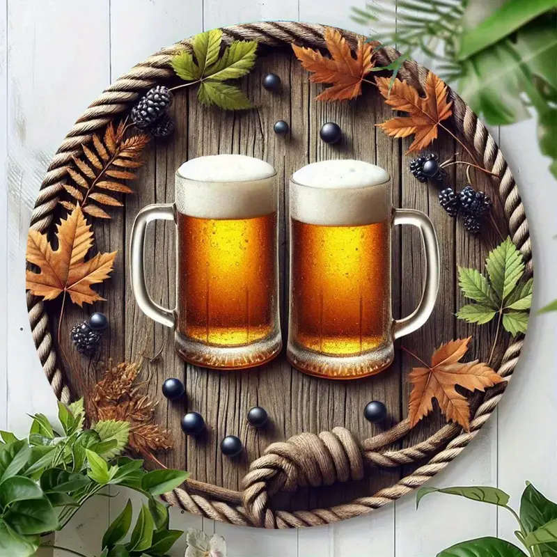 1pc Room Decor Rustic Countryside Aluminum Wall Art Sign 19.81x19.81 cm Vintage Round Plaque for Sea