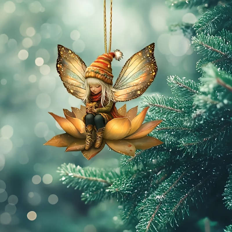 1pc 2D Flat  Acrylic Spring Fairy Pendant Ornament Waterproof Pre-Drilled No Feathers No Power