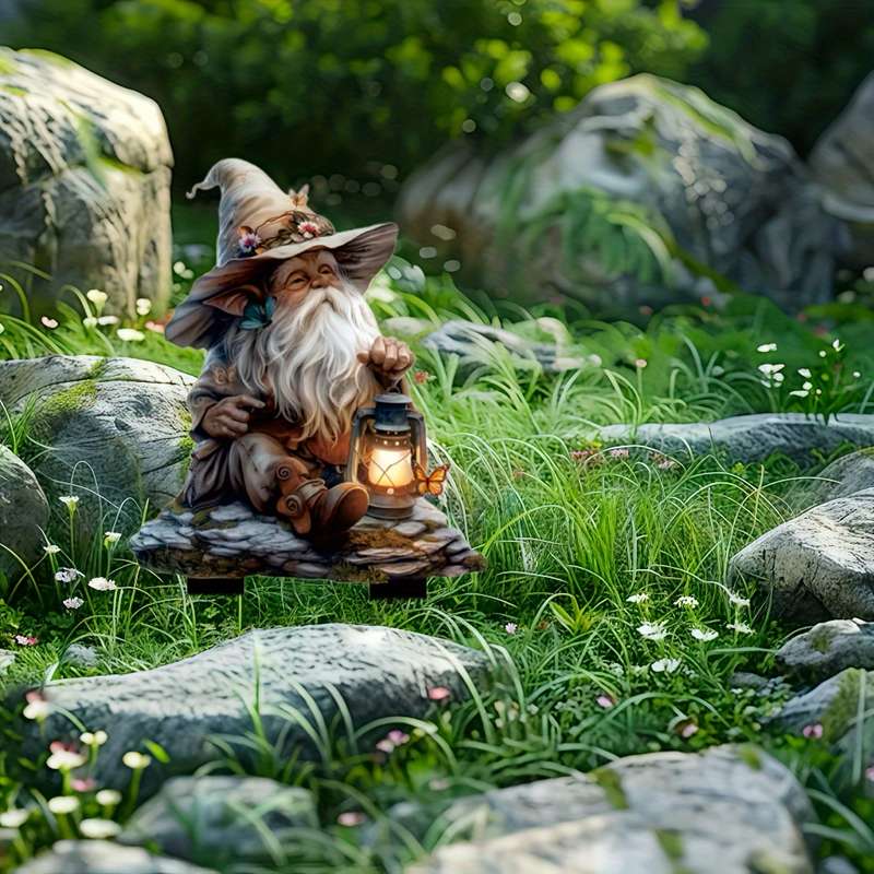 1pc 2D Flat  A  Bohemian-Style Garden Fairy with a Lantern a Plastic Fairy Decoration for Outd