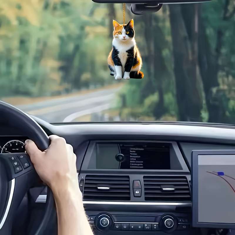1pc 2D Flat   Double-Sided Car Bag Accessories Spiritual Kitten Decoration Suitable for