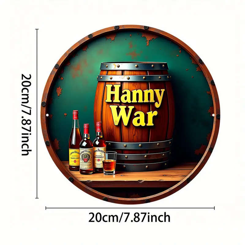 1pc 2.54 cm Hanny War Vintage-Inspired Metal Wall Sign 20.32x20.32 cm Aluminum Decor with Rustic Bar