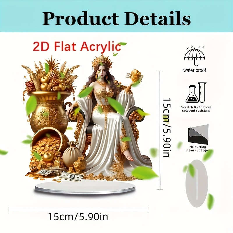 1pc 2D Flat   Bohemian Style Acrylic Wealth Goddess Decoration Sign Vibrant and Realistic Design wit