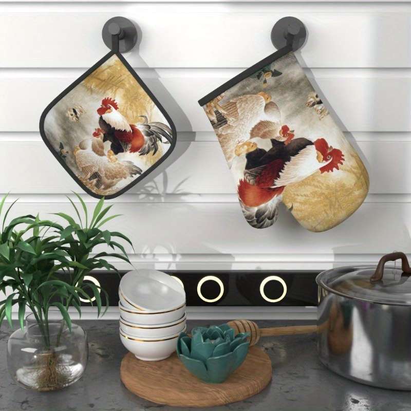 2pcs 26.92x17.02 cm Heat Resistant Oven Mitts And Potholders