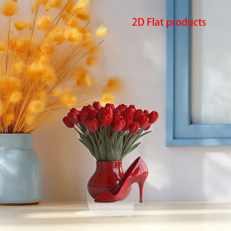 1pc 2D Flat   Acrylic Table Centerpiece Decoration with Red Boots and Floral Design Elegant Gif