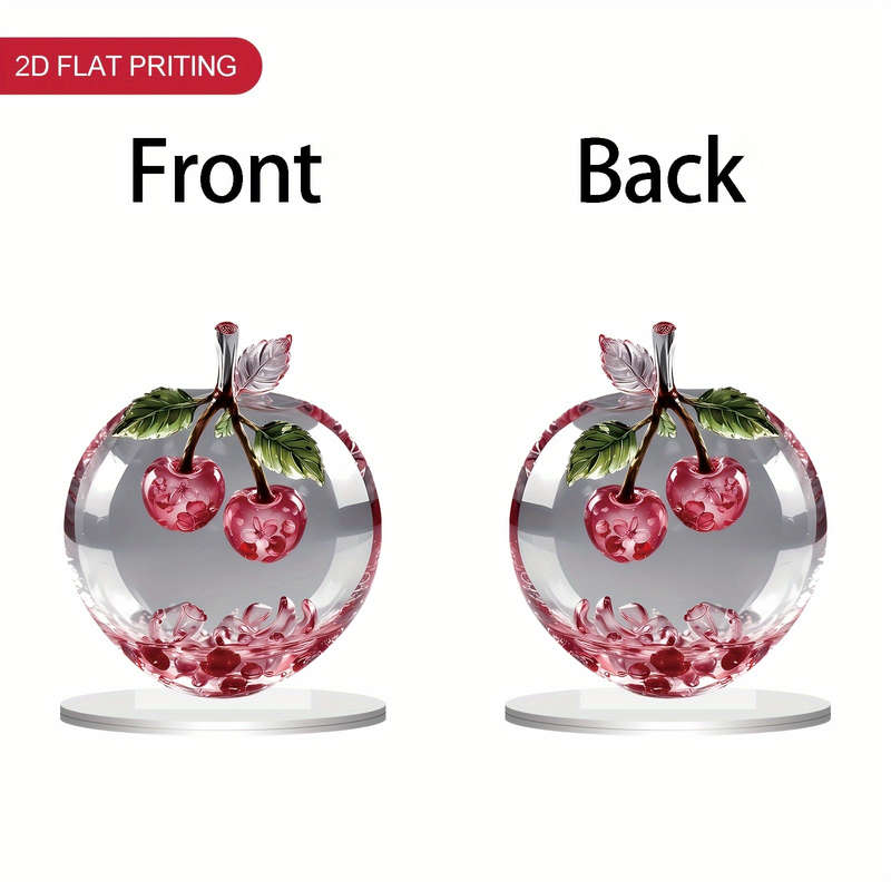 1pc 2D Flat  Plane  Acrylic Cherry Hanging Ornament with Stand Elegant Red and White Design Perf