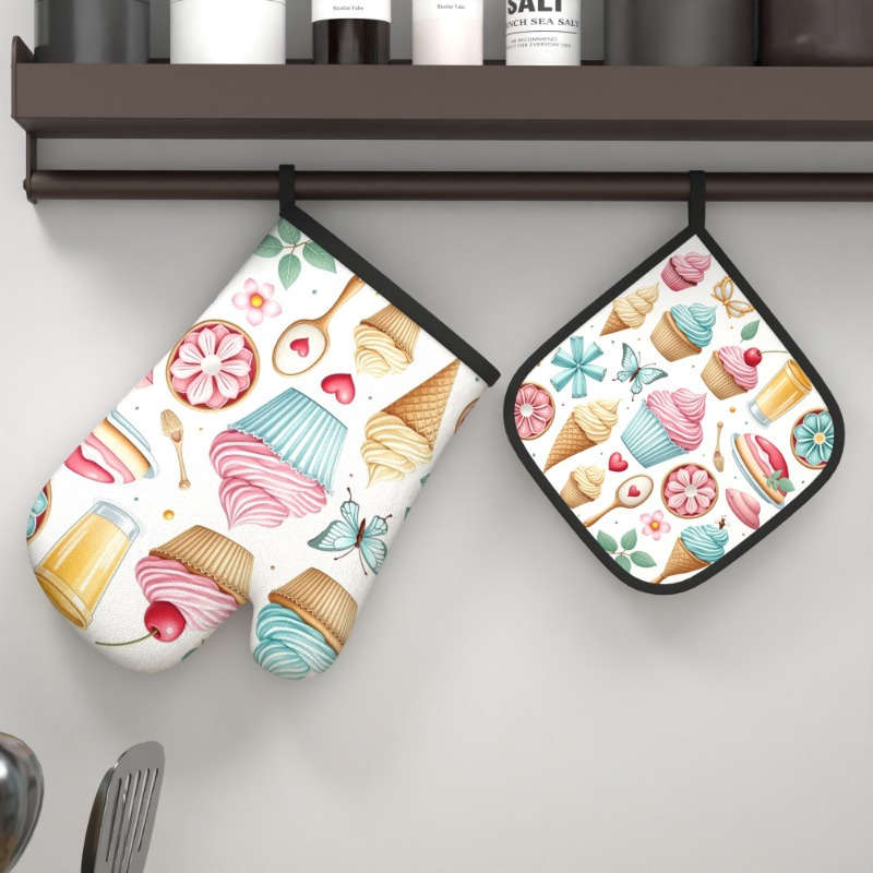 2pcs Colorful Dessert Butterfly Design Heat-Resistant Oven Mitts 26.92x17.02 cm Polyester K