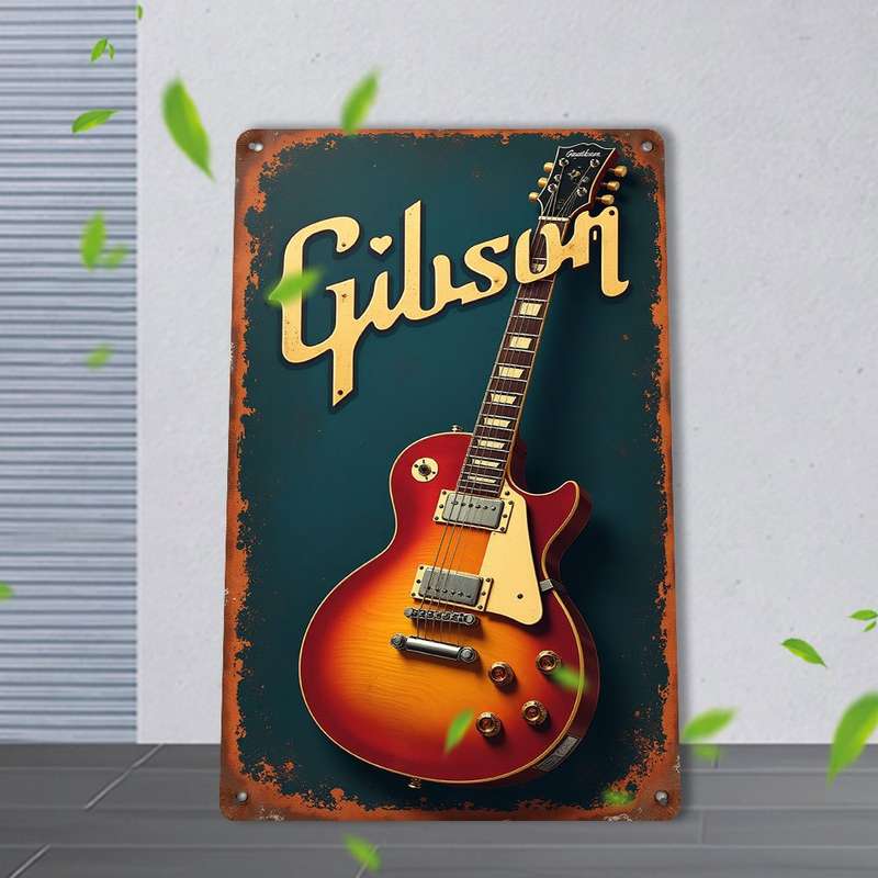 1pc 2D Flat Room Decor  Gibson Electric Guitar Vintage Metal Tin Sign 19.81x29.97 cm Retro A