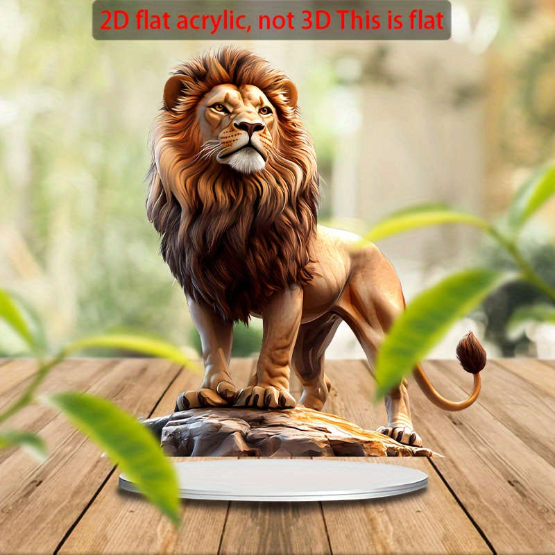 1pc 2D Flat    Acrylic Majestic Lion Sun Catcher with Wooden Base 17.78cm x 19.99c