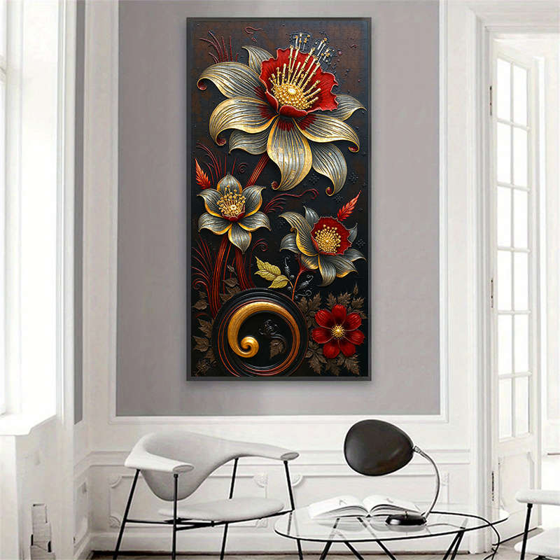 1000pcs Jigsaw Puzzle Elegant Golden Leaf Red Flower Design 80x40cm Waterproof