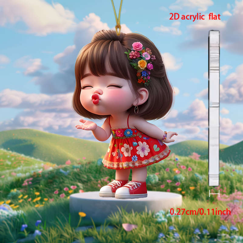 1pc 2D Flat  Acrylic Angel Pendant Cute Pouting Angel with Floral Crown Multi-Use Hanging Decorat