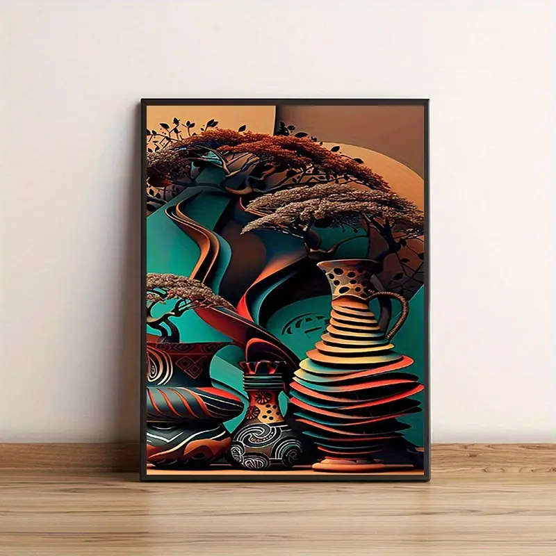 1pc Abstract Vase Canvas Wall Art Poster Frameless Creative Festive Decor for Home Bedroom Kitchen L