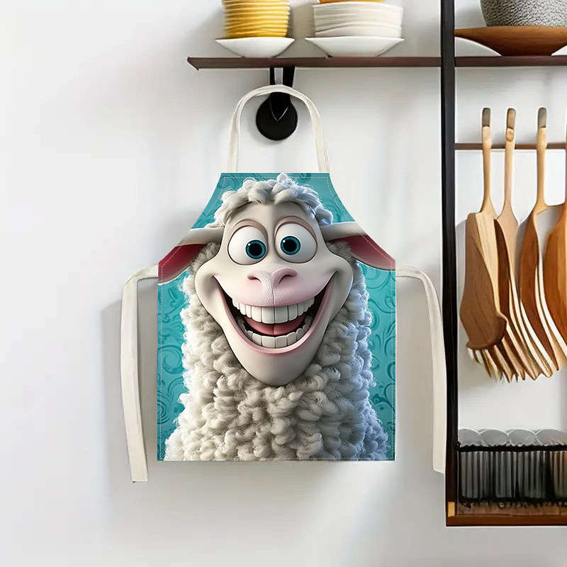 1pc Whimsical Sheep Cartoon Linen Apron Durable Lightweight   Ideal for Cooking Baking Gar